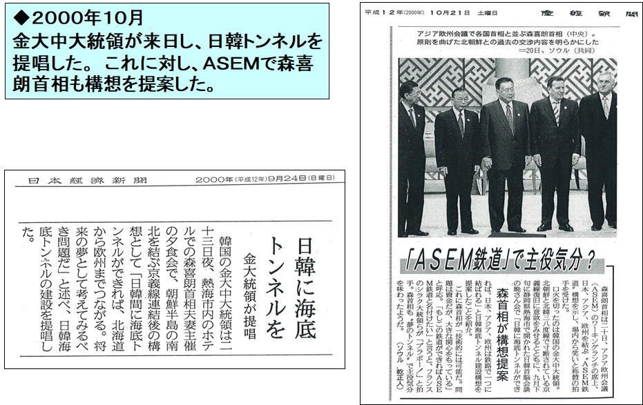 ASEMで森喜朗総理が日韓トンネルを提唱