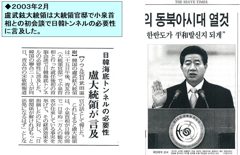 廬武鉉大統領が日韓トンネル建設を提唱
