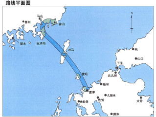 日韓トンネルのルート平面図（中国語）
