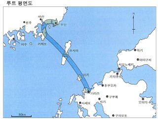 日韓トンネルのルート図（ハングル）